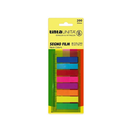 TINTA UNITA DESK STACCA & ATTACCA SEGNO FILM NEON COLORS 200 STRISCE 12MM X 45MM 8 COLORI