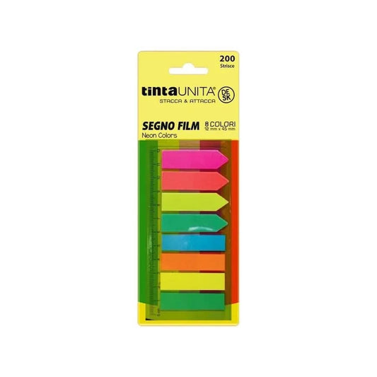 TINTA UNITA DESK STACCA & ATTACCA SEGNO FILM NEON COLORS 200 STRISCE 12MM X 45MM 4+4 8 COLORI