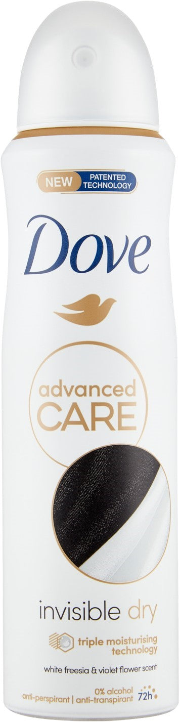 DOVE ADVANCED CARE DEO SPRAY 150ML INVISIBLE DRY WHITE FREESIA & VIOLET FLOWER SCENT 72H