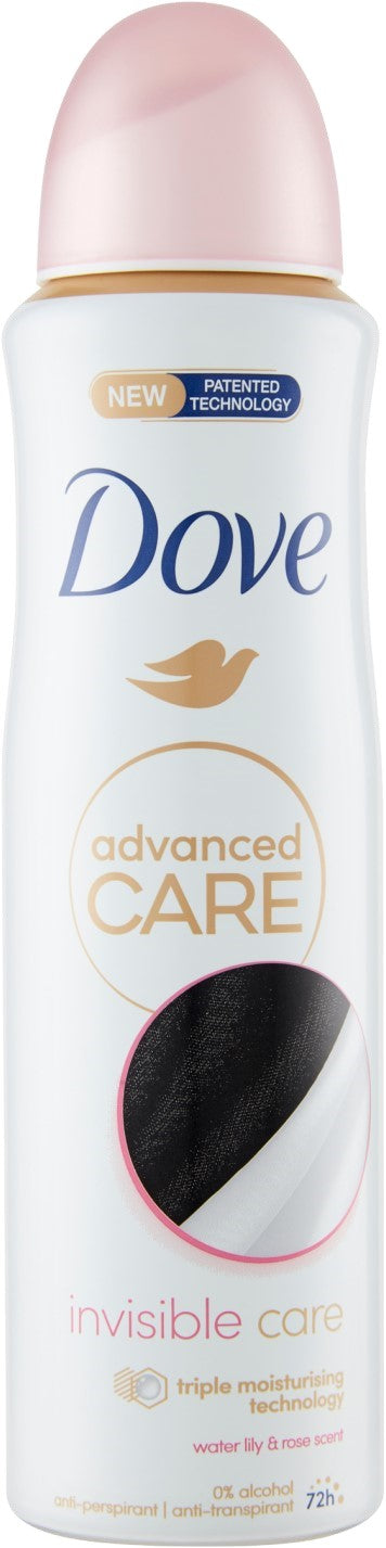 DOVE ADVANCED CARE DEO SPRAY 150ML INVISIBLE CARE WATER LILY & ROSE SCENT 72H