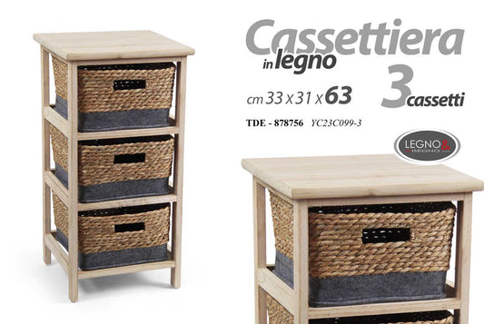 GICOS CASSETTIERA IN LEGNO 3 CASSETTI CM.33X31X63