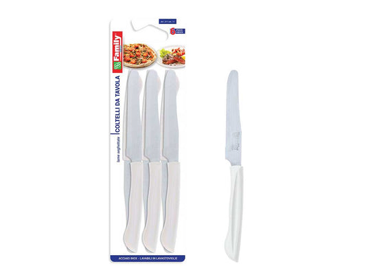 PAOLUCCI FAMILY 6 COLTELLI DA TAVOLA LAME SEGHETTATE MANICO BIANCO ART.211B CM.11