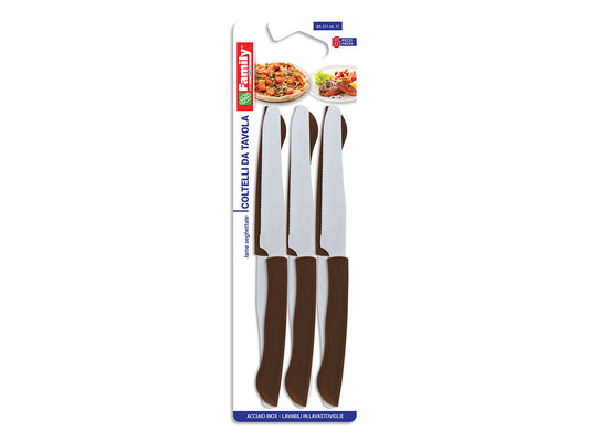 PAOLUCCI FAMILY 6 COLTELLI DA TAVOLA LAME SEGHETTATE MANICO MARRONE ART.211M CM.11