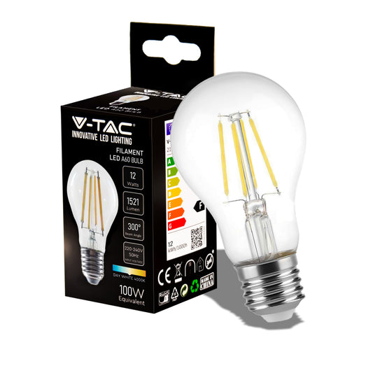 V-TAC LED A60 BULB FILAMENT 12W=100W 4000K