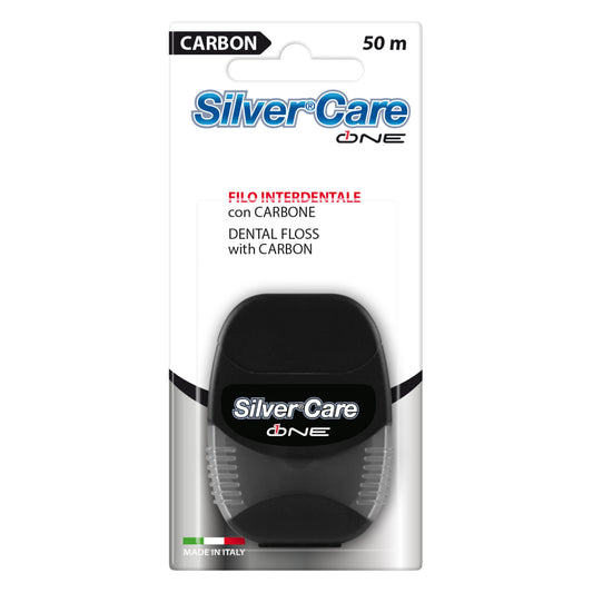 SILVER CARE FILO INTERDENTALE CARBON CON CARBONE E ALOE VERA GUSTO MENTA 50M