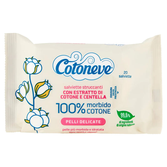 COTONEVE SALVIETTE STRUCCANTI 20PZ PELLI DELICATE ESTRATTO DI COTONE E CENTELLA 100% MORBIDO COTONE
