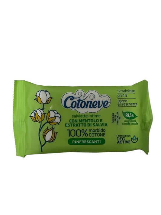 COTONEVE SALVIETTE INTIME 12PZ MENTOLO E ESTRATTO DI SALVIA RINFRESCANTI 100% MORBIDO COTONE
