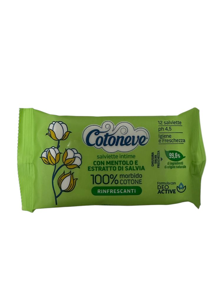 COTONEVE SALVIETTE INTIME 12PZ RINFRESCANTI MENTOLO E ESTRATTO DI SALVIA 100% MORBIDO COTONE