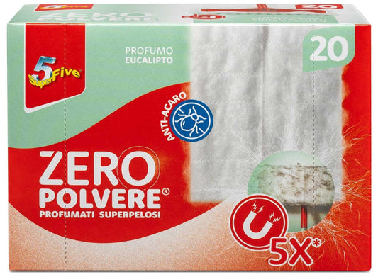 SUPERFIVE ZERO POLVERE PANNI PROFUMATI SUPERPELOSI ANTIACARO 20PZ PROFUMO EUCALIPTO