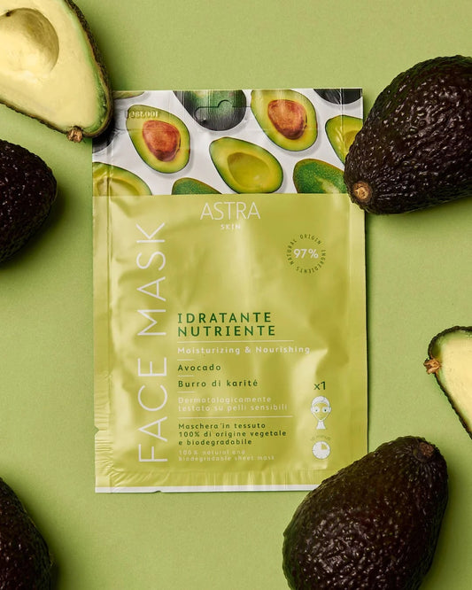 ASTRA SKIN MASCHERA VISO IN TESSUTO SIERO 12ML IDRATANTE NUTRIENTE AVOCADO BURRO DI KARITE'