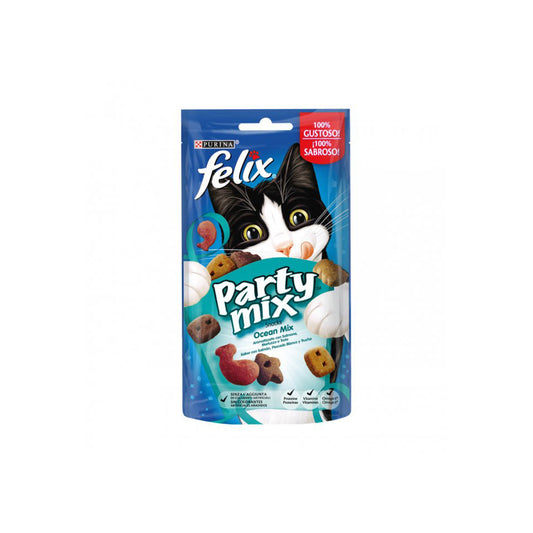 FELIX PARTY MIX SNACKS 60G OCEAN MIX AROMATIZZATO CON SALMONE,MERLUZZO E TROTA