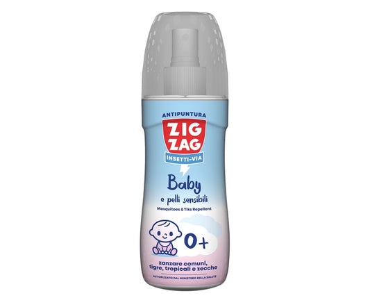 ZIG ZAG INSETTI-VIA BABY E PELLI SENSIBILI ANTIPUNTURA ZANZARE COMUNI,TIGRI TROPICALI E ZECCHE NO GAS 100ML 0+