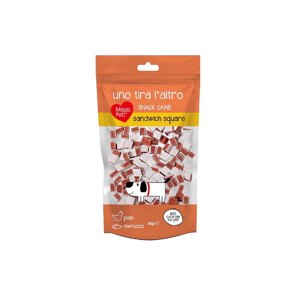 MAGIC PET UNO TIRA L'ALTRO SNACK CANE SANDWICH SQUARE POLLO MERLUZZO 80G