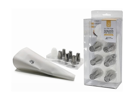 GENERAL TRADE LINEA CAKE DESIGN SAC A POCHE CON BECCUCCI IN ACCIAIO INOX SET 1 SAC A POCHE + 6 BECCUCCI