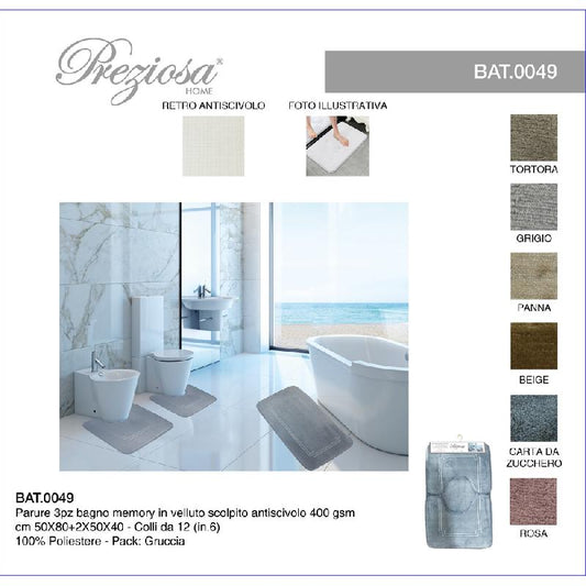 PREZIOSA TAPPETO PARURE 3PZ BAGNO MEMORY BAT0049