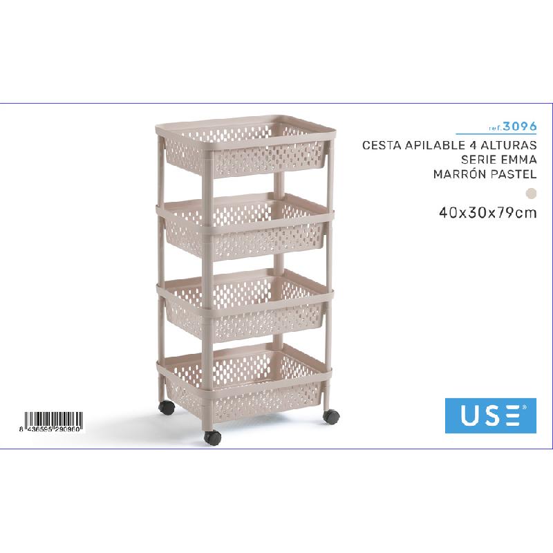 USE FAMILY EMMA ELEGANT CARRELLO PORTAFRUTTA 4 CESTINI CM.40X30X79 MARRONE PASTELLO