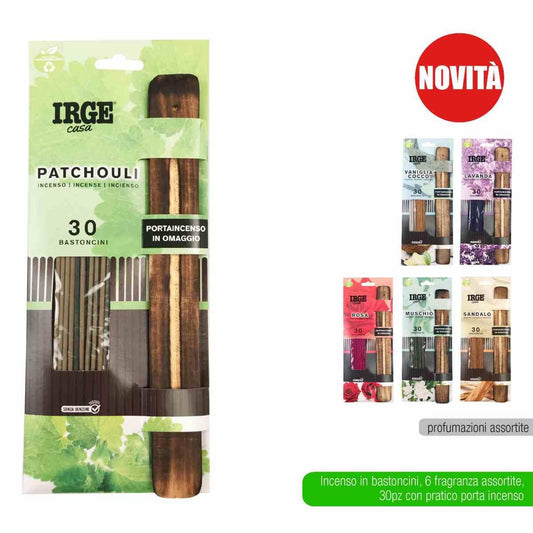IRGE CASA 30 STICK INCENSO PROFUMAZIONI ASSORTITE CON BASE LEGNO