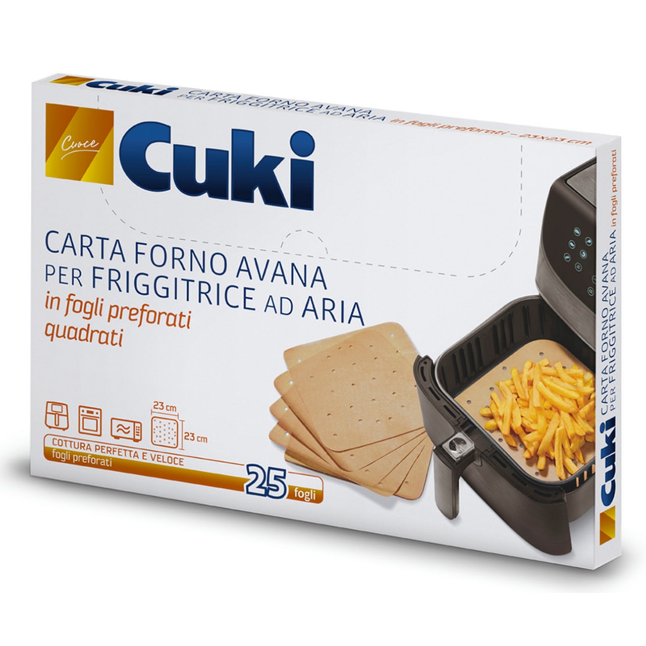 CUKI CARTA FORNO AVANA PER FRIGGITRICE AD ARIA IN FOGLI PREFORATI QUADRATI CM.23X23 25 FOGLI