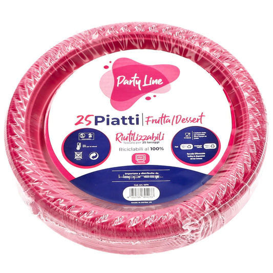 PARTY LINE 25 PIATTI FRUTTA/DESSERT CM.22 RIUTILIZZABILI FUCSIA