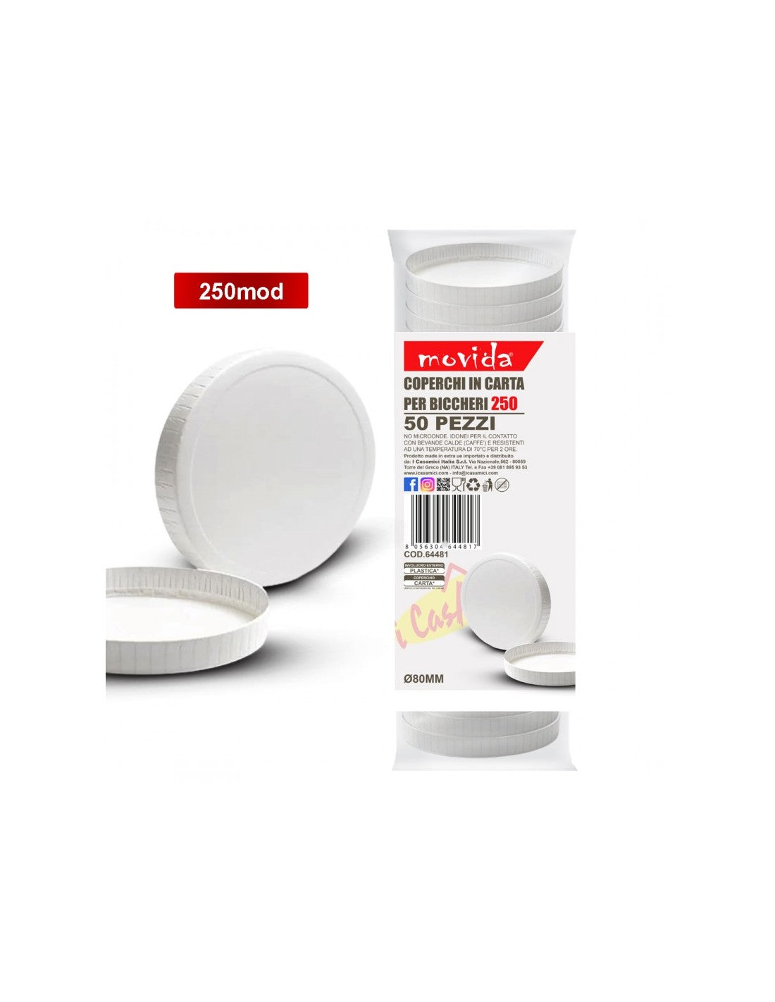 MOVIDA COPERCHI IN CARTA PER BICCHIERI 250ML 50PZ