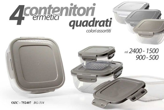 GICOS CONTENITORI ERMETICI QUADRATI 4PZ 0,5-0,9-1,5-2,4L COLORI ASSORTITI