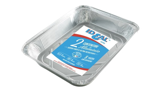 IDEAL CUCINA 2 CONTENITORI IN ALLUMINIO 8 PORZIONI CON COPERCHIO RIPIEGATO