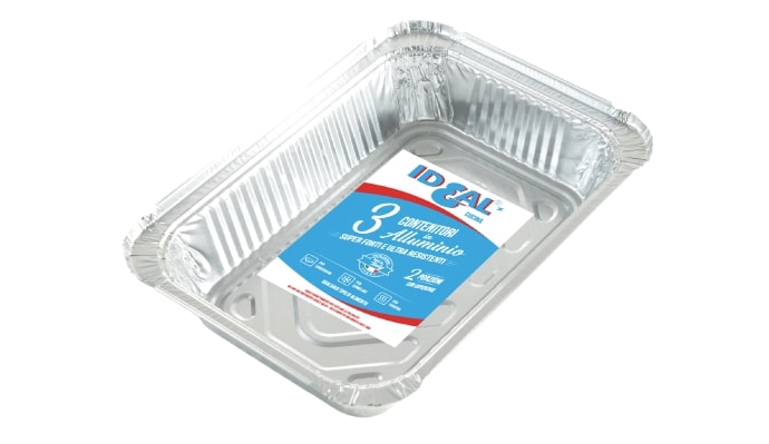 IDEAL CUCINA 3 CONTENITORI IN ALLUMINIO 2 PORZIONI CON COPERCHIO RIPIEGATO