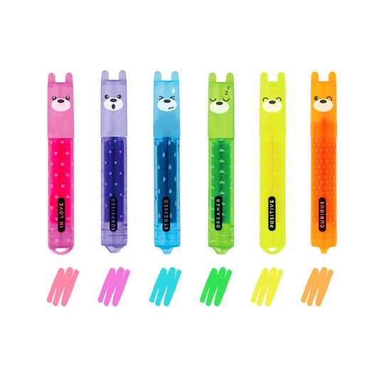 LEGAMI MILANO SET DI 6 MINI EVIDENZIATORI NEON TEDDY'S MOOD TEDDY BEAR
