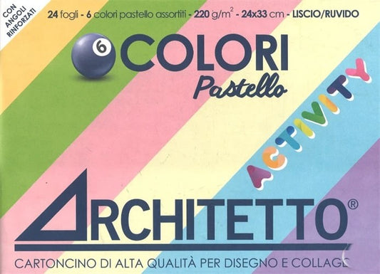 ARCHITETTO BLOCCO DISEGNO ACTIVITY LISCIO/RUVIDO 24 FOGLI 6 COLORI PASTELLO 220GR