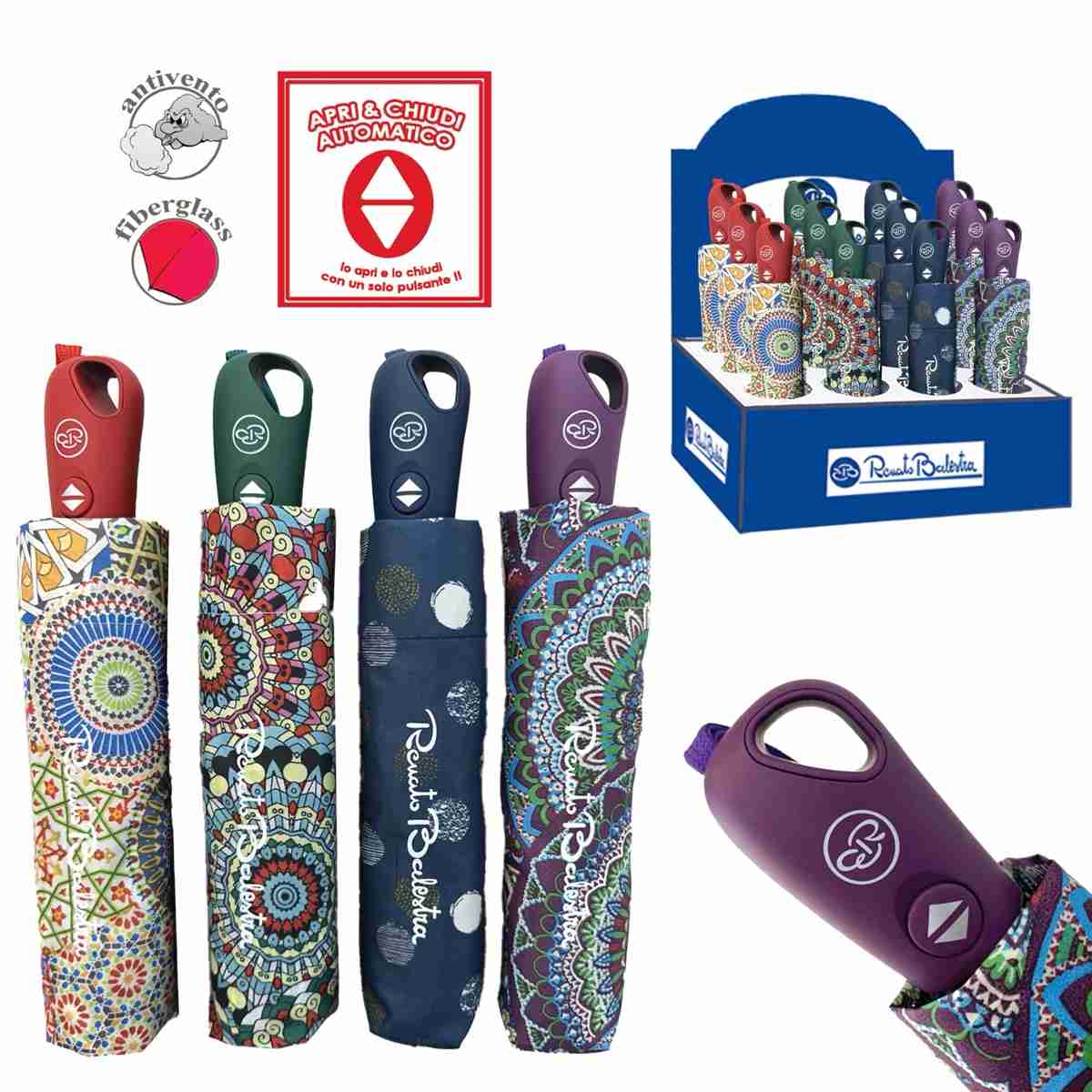 RENATO BALESTRA OMBRELLO MINI DONNA APRI&CHIUDI AUTOMATICO 60 COLORI ASSORTITI