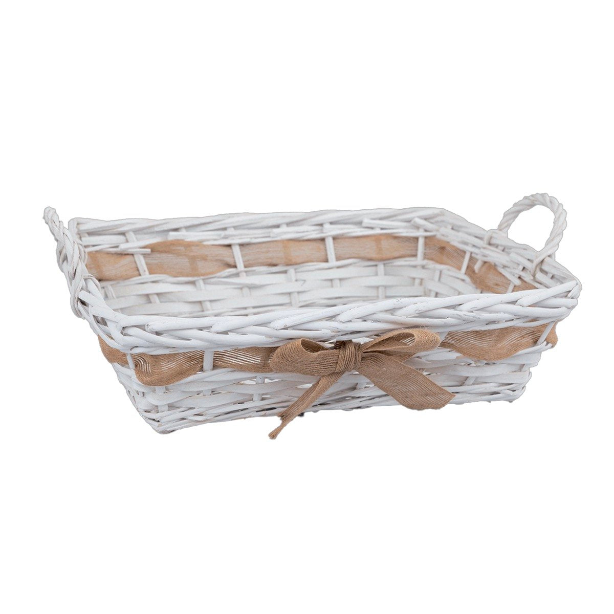 EURONATALE CESTO RETTANGOLARE VIMINI CM.40X30 BIANCO CON FIOCCO TELA CEN-87806