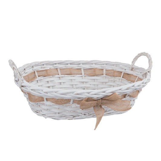 EURONATALE CESTO OVALE VIMINI CM.48X37 BIANCO CON FIOCCO TELA CEN-87807