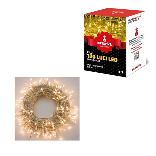 KASAVIVA NATALE FILO 180 LUCI LED BIANCO CALDO 8,10MT CAVO TRASPARENTE