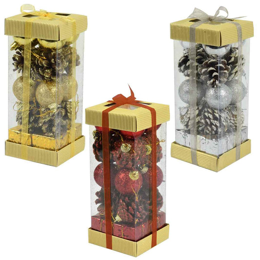 KASAVIVA NATALE KIT DECO 20PZ SFERE/PIGNE/PACCHETTI CM.4 ASSROTITI