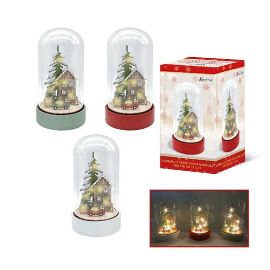 KASAVIVA NATALE CAMPANA VETRO SCENA NATALIZIA CON LED CM.11X21H ASSORTITA