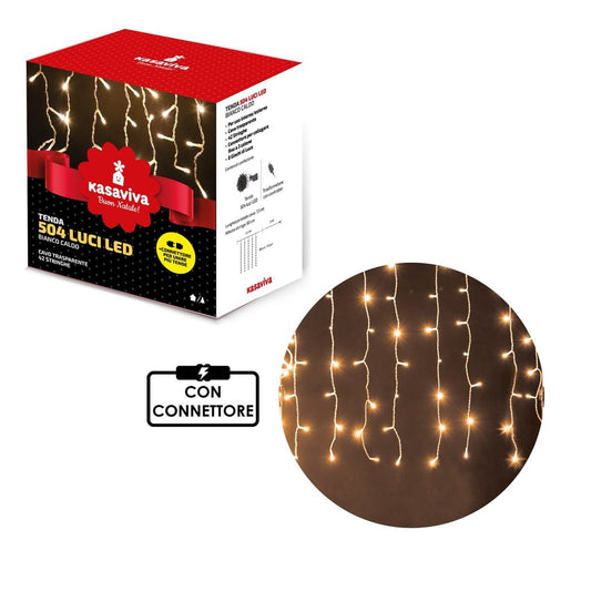 KASAVIVA NATALE TENDA 504 LED BIANCO CALDO 42 STRINGHE CAVO TRASPARENTE CON CONNETTORE