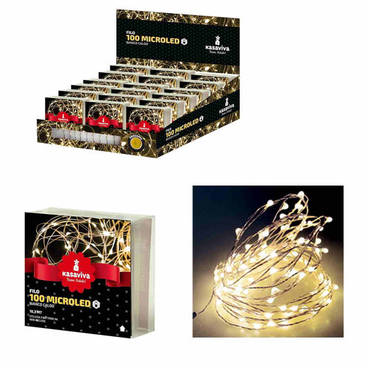 KASAVIVA NATALE FILO 100 MICROLED A BATTERIA BIANCO CALDO LUNGHEZZA 10,3MT