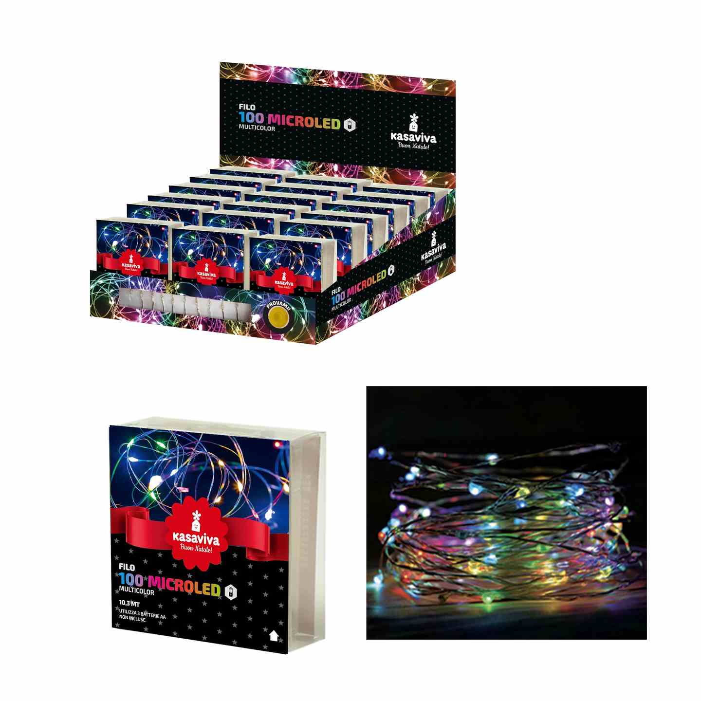 KASAVIVA NATALE FILO 100 MICROLED A BATTERIA MULTICOLOR LUNGHEZZA 10,3MT