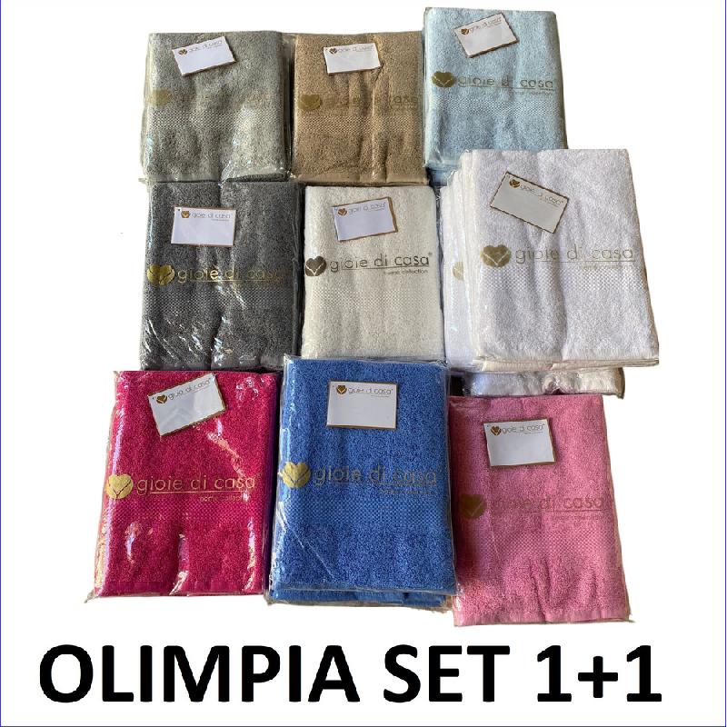 GIOIE DI CASA ASCIUGAMANI 1+1 OLIMPIA TINTA UNITA COLORI ASSORTITI