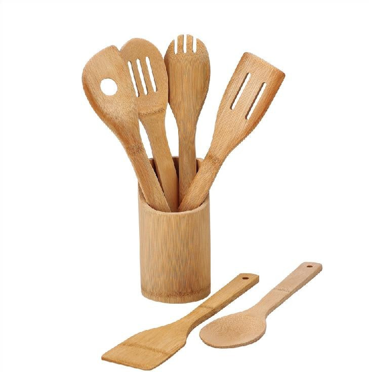 AD TREND SET 6 MESTOLI IN LEGNO CON CONTENITORE BAMBOO CM.30