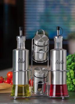 STAR SET MENAGE VETRO E ACCIAIO OLIO ACETO SALE PEPE CM.21X8X24H