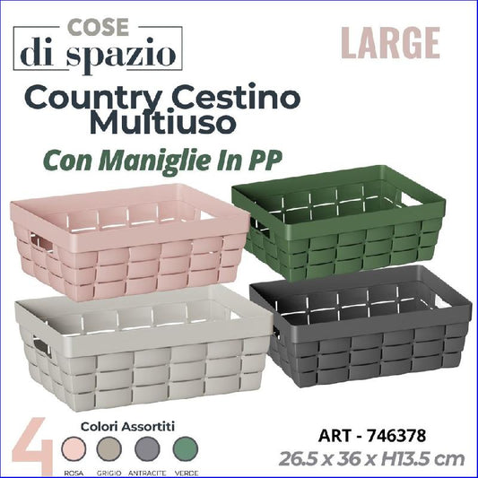 COSENTINO COUNTRY CESTINO MULTIUSO CON MANIGLIE IN PP LARGE CM.26,5X36X13,5 COLORI ASSORTITI