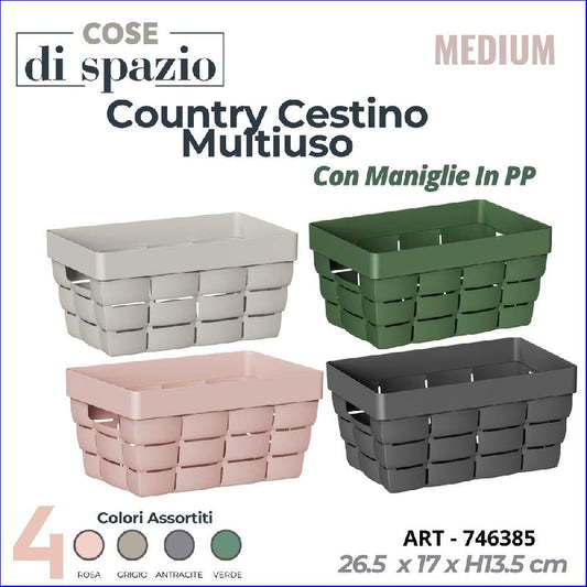 COSENTINO COUNTRY CESTINO MULTIUSO CON MANIGLIE IN PP LARGE CM.26,5X17X13,5 COLORI ASSORTITI