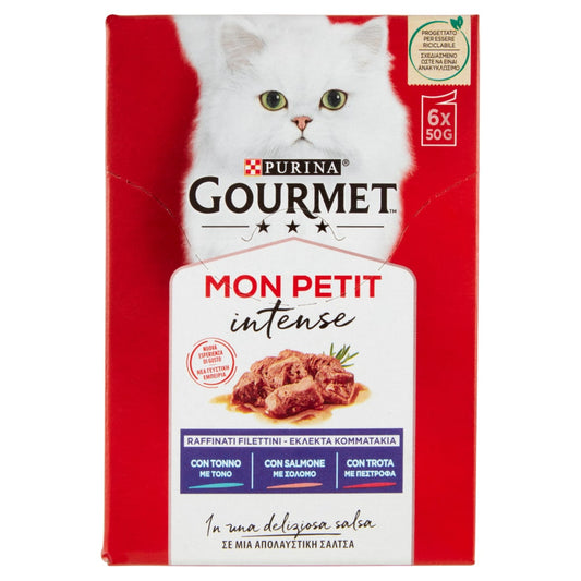 PURINA GOURMET MON PETIT INTENSE 6X50G RAFFINATI FILETTINI TONNO/SALMONE/TROTA