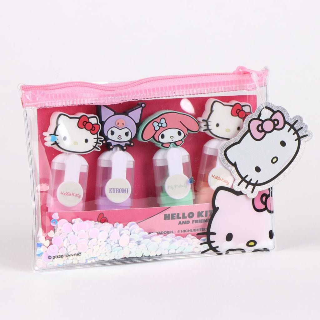 HELLO KITTY ASTUCCIO CON CERNIERA E 4 EVIDENZIATORI CON TOPPER