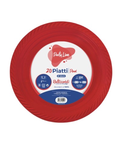 PARTY LINE 20 PIATTI PIANI CM.22 RIUTILIZZABILI ROSSO