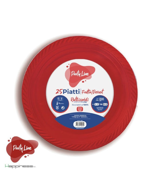 PARTY LINE 25 PIATTI FRUTTA/DESSERT CM.22 RIUTILIZZABILI ROSSO