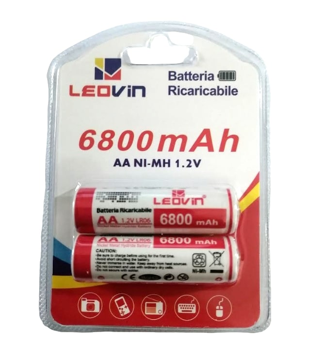 LEOVIN 2 PILE STILO RICARICABILI AA NI-MH 1,2V 6800 mAH