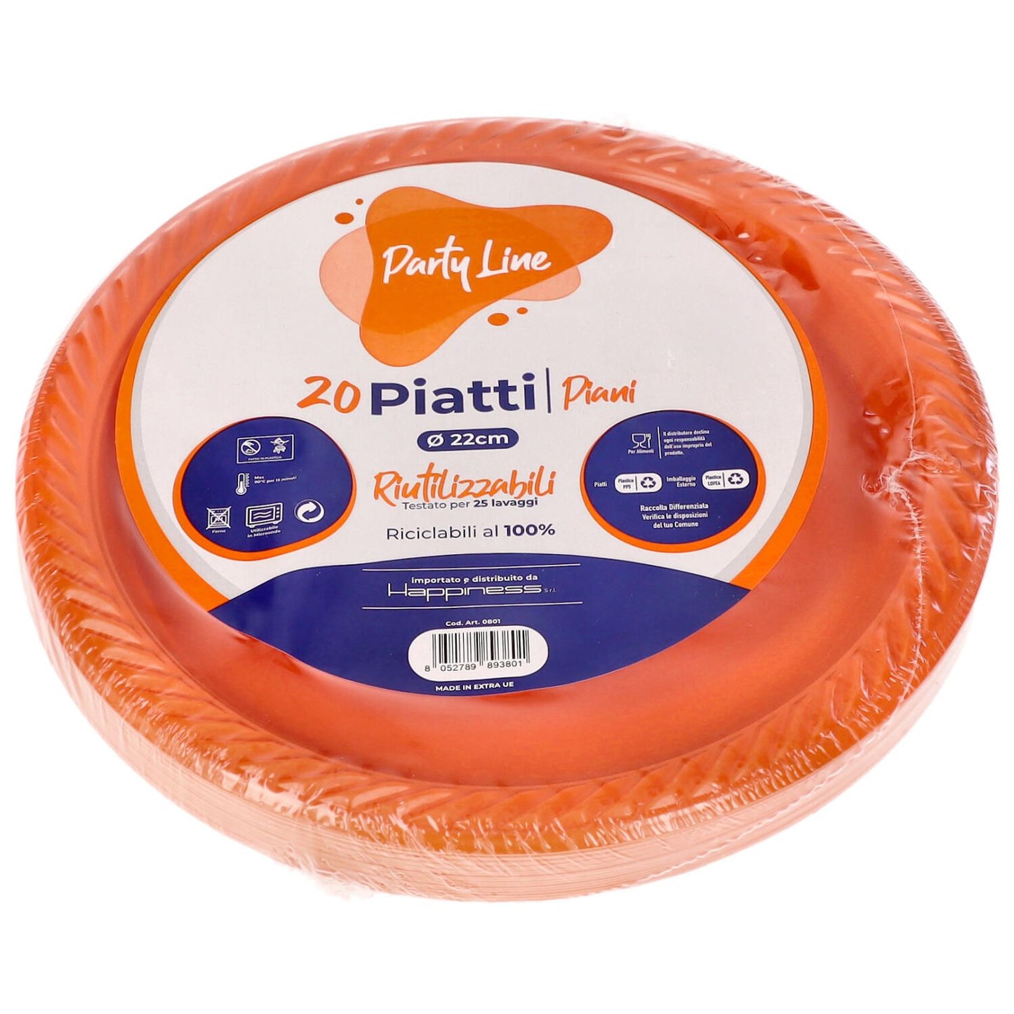 PARTY LINE 20 PIATTI PIANI CM.22 RIUTILIZZABILI ARANCIONE