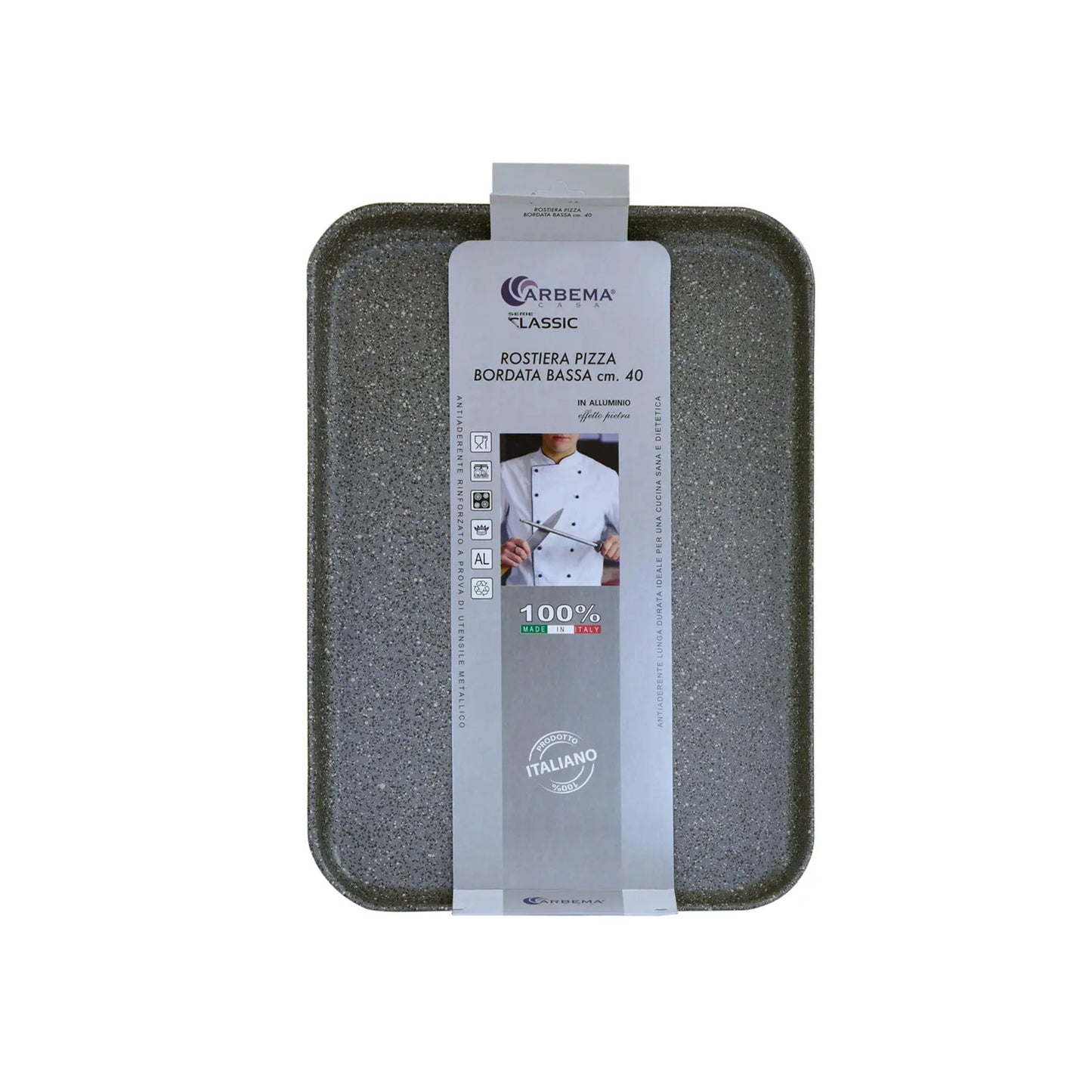 ARBEMA ROSTIERA PIZZA BORDATA BASSA CM.25 ALLUMINIO EFFETTO PIETRA